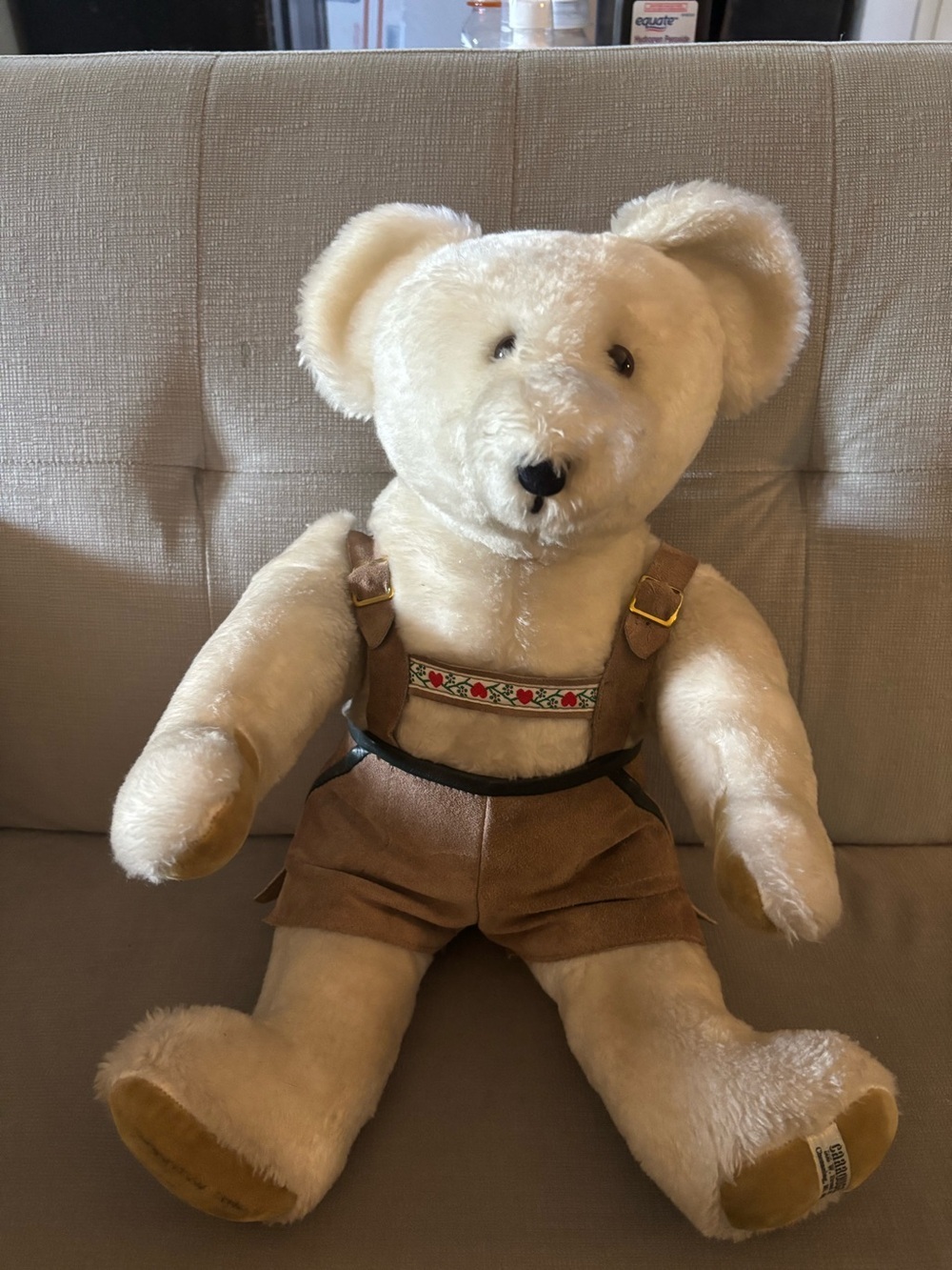 Vintage Carrousel Teddy Bear Signed Lederhosen Bavarian Wind Up Musical Large